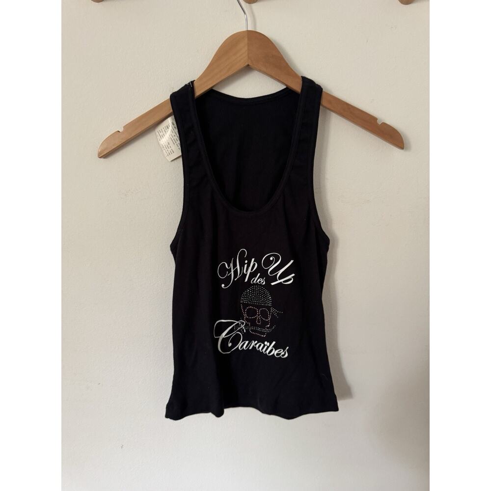 VTG Hip Up Des Caraibes Tank Top Black Y2K Pirate Caribbean NWT Studded Boutique